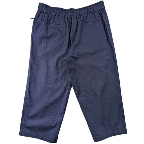 Kim Rogers Capri Pull On Womens Small Crop Linen Blend Navy NEW Summer Beach - Picture 2 of 10